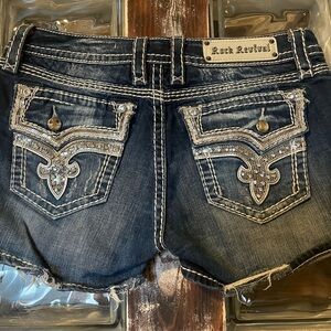 Rock Revival Blue shorts with Crystal Embellishments and Contrast Stitching
